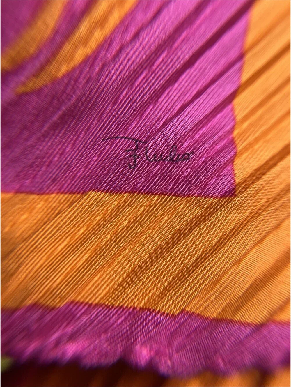 Authentic Emilio Pucci Silk Plissé Diamond Scarf Pink Orange Pleated Italy NWT